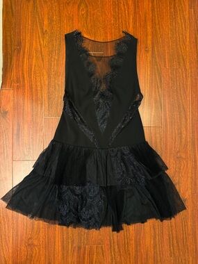 Free People Black Lace Tiered Tulle Dress, Size 2